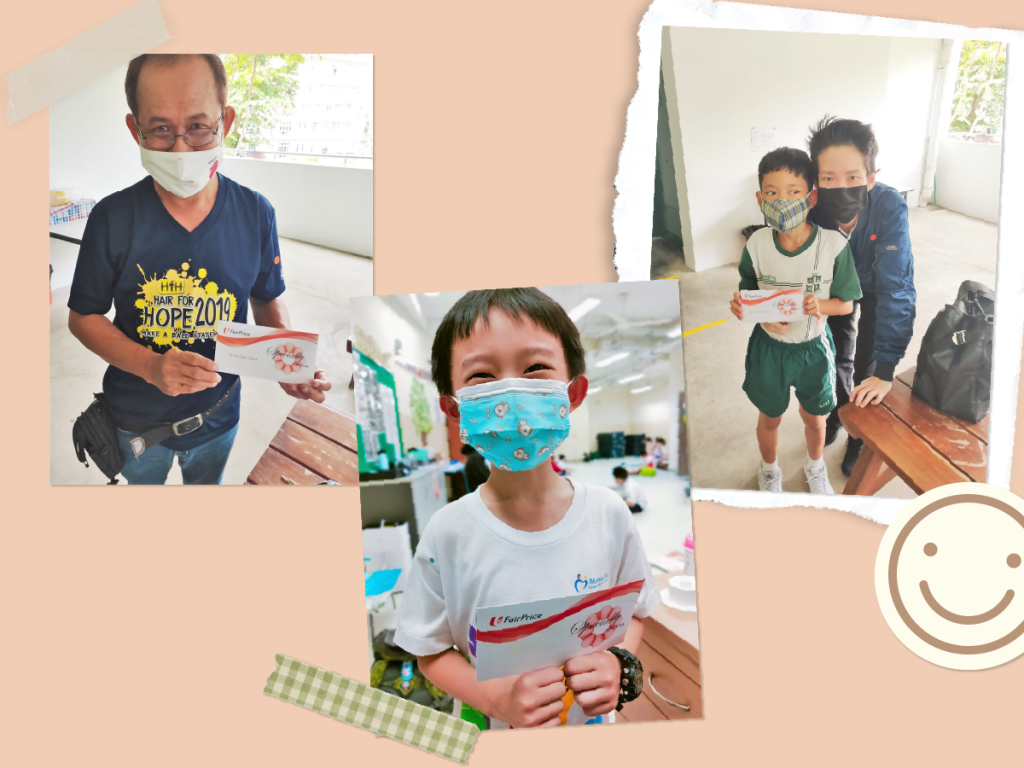 The families received grocery vouchers from the donation drive with bright smiles